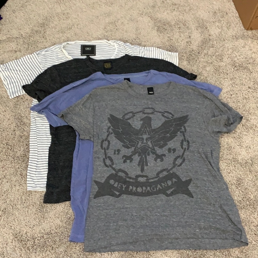 Four Obey T-shirts. Size large.